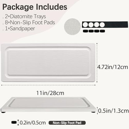 2 PCS Fast-Drying Stone Trays for Bathroom Sink & Kitchen Counter, Water Absorbing Diatomite Sink Coasters, Vanity Tray, Hand Soap Holder with Anti-Skid Pads (11" x 4.7" White) - color: 11" X 4.7" White