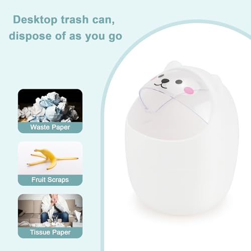 2Pack Small Trash Can with Lid, Cute Mini Trash Can with 4 Rolls of Bin Liners, Tiny Desktop Waste Garbage Bin for Home, Office, Kitchen, Bathroom, Bedroom, Pink & White