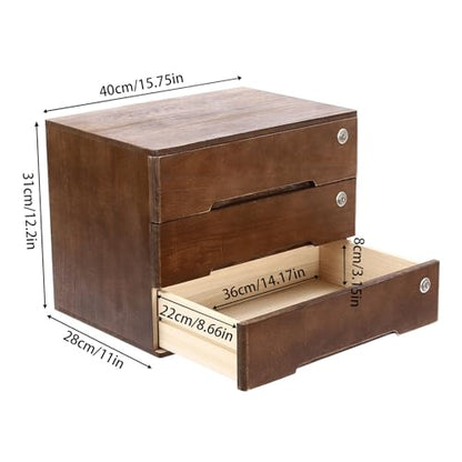 Wooden Desk Organizer with Drawers & Lock, Desktop Countertop Storage Cabinet Lockable Home Office Supplies File Tabletop Organizing Unit (3 Drawer - Retro Walnut) - style: 3 Drawer - Retro Walnut