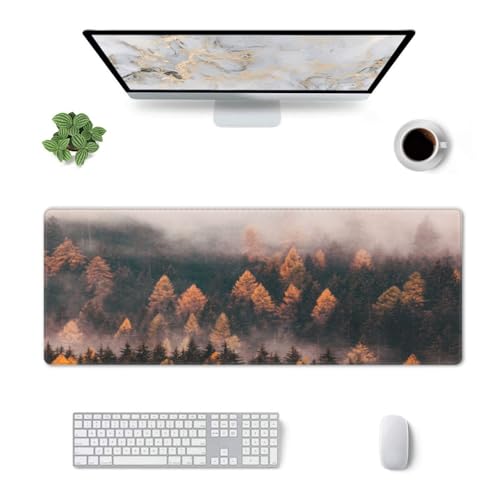Nature Forest Gaming Mouse Pad, Tree Jungle Woodland Large Extended Desk Mat 11.8X 31.5 inches with Non-Slip Base & Stitched Edges, Waterproof Desk Mat for Office, Home, Laptop, Computer Keyboard - color: Nature Forest_14