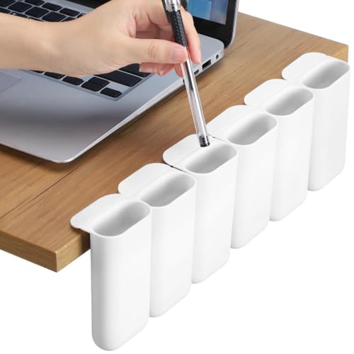 Resurhang 6 Pcs Monitor Pen Pencil Holders DIY Screen Pen Holder Computer Monitor Pencil Holder Desktop Accessories PP Self Adhesive Desk Organizer for Office Classroom Gadget Storage(White) - color: White