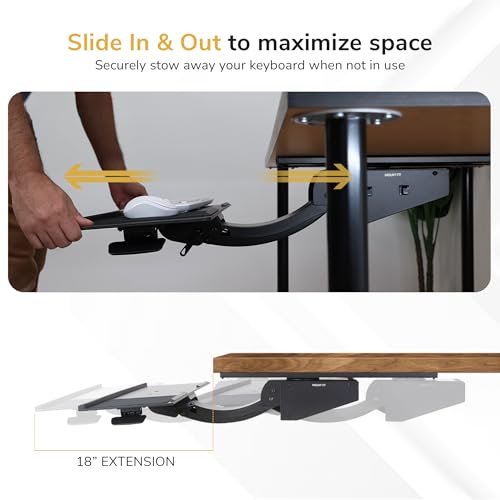 Mount-It! Under Desk Keyboard Tray, Adjustable Slide-Out Keyboard & Mouse Platform, 26.5" W × 10" D, Ergonomic Wrist Rest, Height Tilt & Swivel, Heavy-Duty Bolt-On Keyboard Drawer