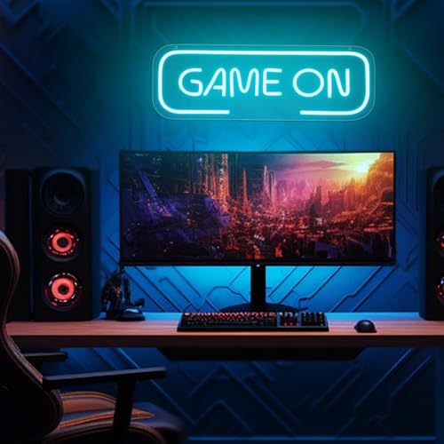 Gaming Letter Neon Sign for Wall Decor, USB Powered Dimmable Ice Blue GAME ON Signs,LED Gamer Neon Sign for Wall Decor,Arcade Room, Game Room, Bedroom, Kids, Boyfriend,Gifts - style: GAME ON