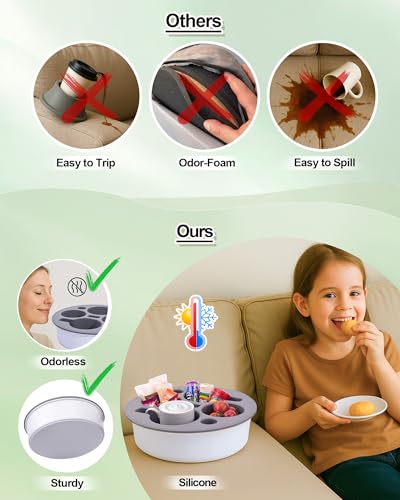 Couch Cup Holder Tray Round, 4-Cups Bedside Drink Holder for Elderly/Pregnancy, Stable Non-Spill Silicone Couch Caddy for Remote Control, Glasses‌, Snacks, Phones‌ (White-Gray) - color: White-gray