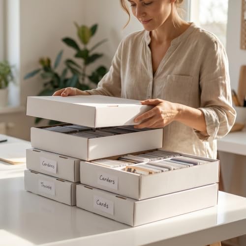 Yexiya 12 Pcs 5000 Count Card Storage Boxes for Trading and Gaming Cards White Cardboard Organizer with Divider Collector Holders Collectibles Box for Sports Basketball Collecting