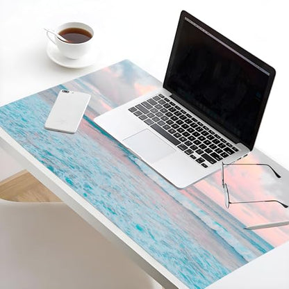 EOBTAIN Blue Beach Large Mouse Pad Coastal Desk Mat Cute Ocean Scene XXL Keyboard and Mouse Pad Desk Accessories for Office Home,Thin and Big Extended Smooth Non Slip Rubber Mousepad,31.5x15.7 Inch - color: Teal
