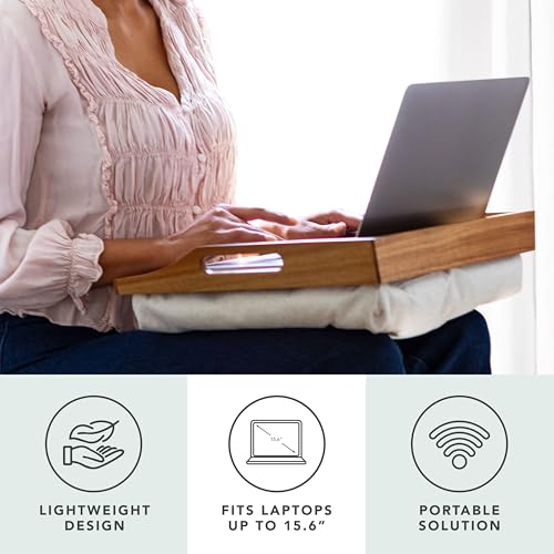 ROSSIE HOME Acacia Wood Bed Tray, Lap Desk with Detachable Cushion, Serving Tray - Natural - Fits up to 15.6 Inch Laptops - Style No. 76106 - color: Natural Acacia, size: Single Tray
