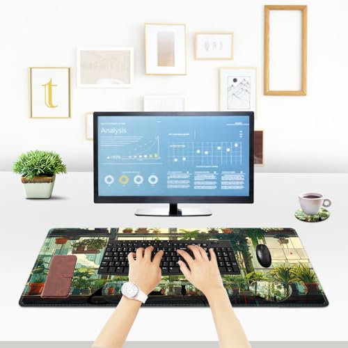 ToLuLu Extended Gaming Mouse Pad, Memory Foam Ergonomic Keyboard Mouse Wrist Rest Support Set, Large Desk Mat with Stitched Edges, Non-Slip Base Mousepad Home Office, Cute Green Japanese Kawaii Cat - color: Cute Green Japanese Kawaii Cat