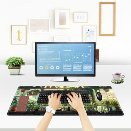 ToLuLu Extended Gaming Mouse Pad, Memory Foam Ergonomic Keyboard Mouse Wrist Rest Support Set, Large Desk Mat with Stitched Edges, Non-Slip Base Mousepad Home Office, Cute Green Japanese Kawaii Cat - color: Cute Green Japanese Kawaii Cat
