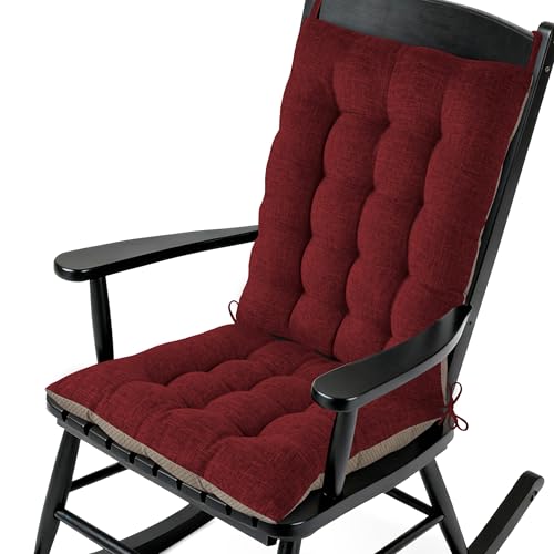 AddGrace Non-Slip Rocking Chair Cushion Extra Large Linen Thick Chair Pads Durable High Back Seat Cushions with Ties Set of 2 Burgundy - color: Burgundy