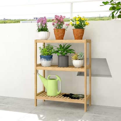 Bamboo Bathroom Shelf, Stand Utility Storage Shelf Multifunctional Bathroom Kitchen Living Room Holder Plant Flower Stand (3-Tier) - size: 3-Tier-1