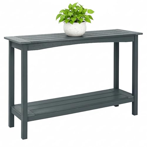 Weatherproof HIPS Outdoor Console Table, 48'' 2-Shelf Side Table Indoor/Outdoor Use, Multifunctional Buffet Table Bar Storage Organizer for Entryway, Patio, Outside Plant Stand Table, Grey - color: Grey