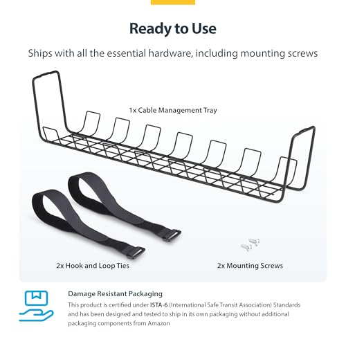 StarTech Under Desk Cable Management Tray, Black (S1MB-Desk-Cable-Tray)