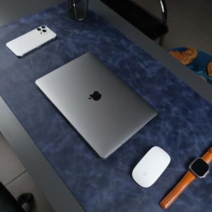 Jersey Genuine Calfskin Leather Desk Pad, Office Desk Mat with Non-Slip Bottom, Smooth Surface for Mouse & Keyboard, Desk Protector (36x19 inches) (Navy) - color: Navy