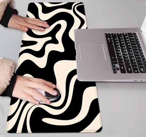 IMAYONDIA Black White Swirl DeskMat, Abstract Ink Liquid Waves Extended Gaming Mouse Pad Large, Retro Abstract Pattern Big Mouse Pad, Long Computer Keyboard Mouse Mat for Home Office Work 31.5x11.8