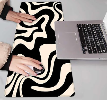 IMAYONDIA Black White Swirl DeskMat, Abstract Ink Liquid Waves Extended Gaming Mouse Pad Large, Retro Abstract Pattern Big Mouse Pad, Long Computer Keyboard Mouse Mat for Home Office Work 31.5x11.8