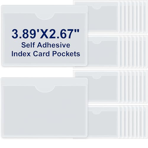 Chinco 30 Pcs Self Adhesive Pockets, Bin Labels for Storage Bins, Clear Pocket Label Sleeves, Plastic Index Card Holder with Top Open for Organizing Bins Box Drawer (3.89 x 2.67 Inch) - size: 3.89 x 2.67 Inches