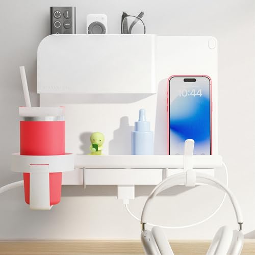 WallShelfie Bedside Wall Organizer & Dorm Decor - Dorm Room Essential, Floating Bedside Shelf Wall Mount Organizer, Remote Control Holder, Cool Teen Girls Trendy Stuff, Room Organization (White) - color: White