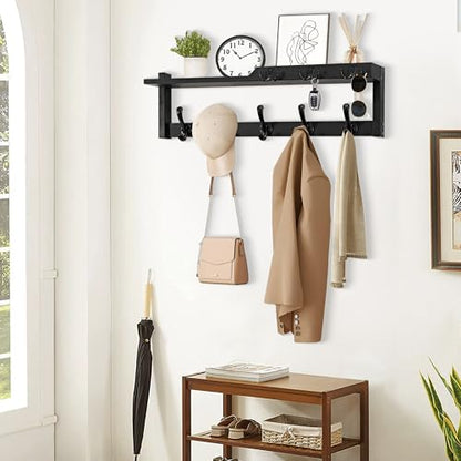 dreampossible 4 in 1 Coat Rack Wall Mount with Shelf, Coat Hooks 25.2" Entryway Coat Hanger with Key Hooks and Mail Holder, Wall Hooks with Shelf, Hat Rack for Wall Key Holder Mail Organizer - color: Black