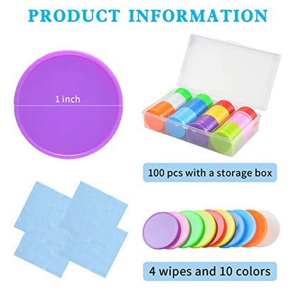 DLUGOPIS 100 Pcs 1 Inch Dry Erase Tokens Game Tokens Set Dry Erase with A Storage Box and 4 Wipes Reusable Game Discs for Tabletop Games DIY Plastic Counters Chips 1 Inch - size: 1 Inch