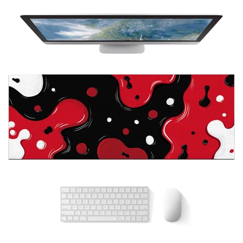 HOMETITUTE XL Mouse Pad Gaming Mousepad Abstract Red Black White Design 31.5x11.8 Inch Non-Slip Keyboard Desktop Protector Mat Diatomite Large Mouse Pad for Home and Office Desk Accessories - color: Abstract Red Black White Design