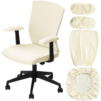 Tallew 4 Pcs Office Chair Covers Set Computer Universal Protective Stretchable Chair Seat Covers Desk Armrest Slipcovers Pads Office Cushion Backrest for Rotating(White) - color: White