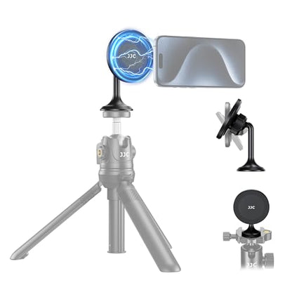 Magnetic Phone Tripod Mount Adapter with Arca Base &1/4" Screw Hole Compatible with MagSafe, 60° Tilt iPhone Tripod Holder for iPhone 17 16 15 14 13 12 Pro Max Plus, Selfie Stick Tripod Arca Ball Head