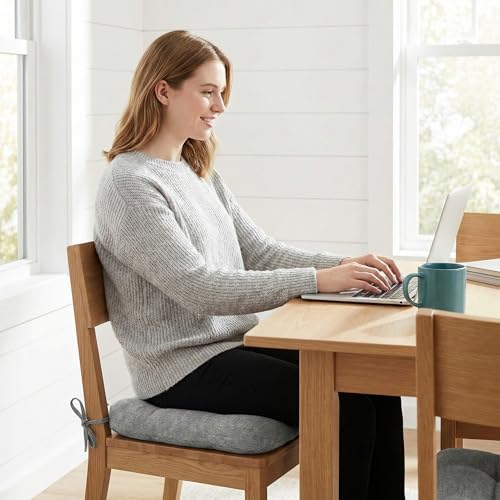 baibu Dining Chair Cushions Set of 6, Dual-Layer Memory Foam Kitchen Chair Cushions, Patented Design Seat Pads with Ties, 16.5 x 16.5 x 3.5in, Grey - color: Grey, size: 6 Count (Pack of 1)