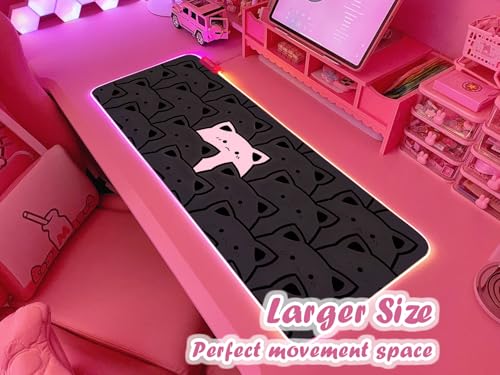 JMIYAV Pink RGB Gaming Mouse Pad 31.5x12 Inch PC XL Large Extended Glowing Led Light Up Desk Pad Non-Slip Rubber Base Computer Cute Mousepad Mat Desk Accessories Gaming Setup Lone Cat - color: Lone Cat