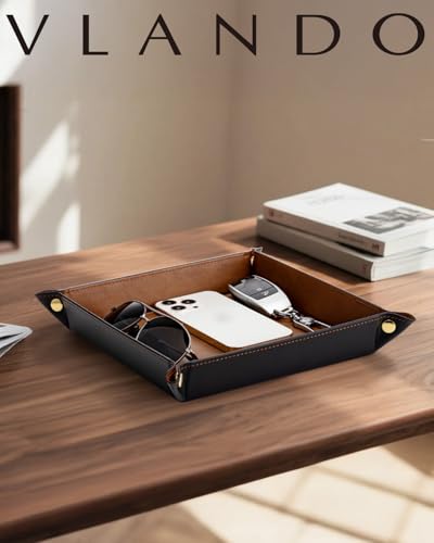 VLANDO Valet Tray Organizer, PU Leather Catchall Tray for Travel | Foldable valet tray for travel, hotel stays and daily carry items like keys, wallet, watch, jewelry and headphones - color: A-Light Brown, size: 11'' x 11'' x 0.2''