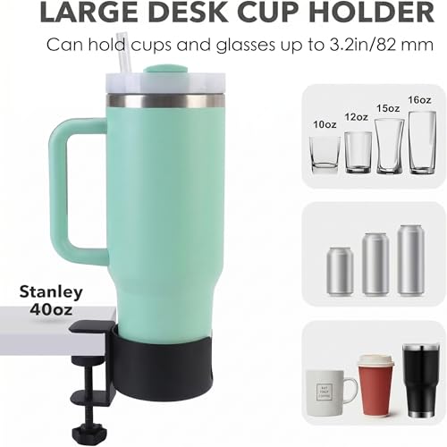 Large Desk Cup Holder Clamp, Anti-Spill Cup Holder for Desk, 3.7" Holder, Easy to Install Clamp on Cup Holder, Desk Cup Holder Compatible with Universal Cup & Pen Holder (1, Black)