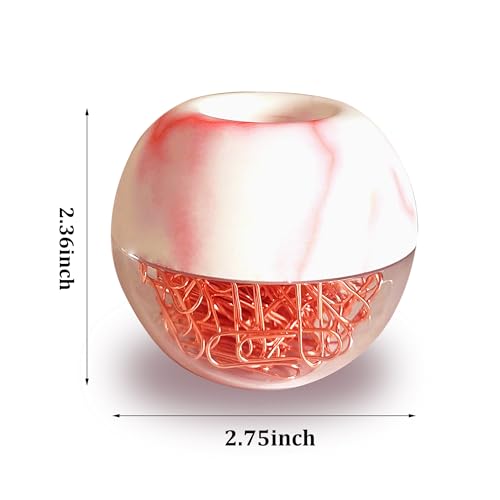 Magnetic Paper Clip Holder, Red Marble Holder with Rose Gold PaperClips 100pcs 28mm(1.1") Cute Office Supplies for Desk Organizer - color: Marblered