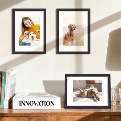 upsimples 8x11 Picture Frame, Display Pictures 6x8 with Mat or 8x11 Without, Wall Hanging Photo Frames, Black, 1 Pack - color: Black, size: 8x11