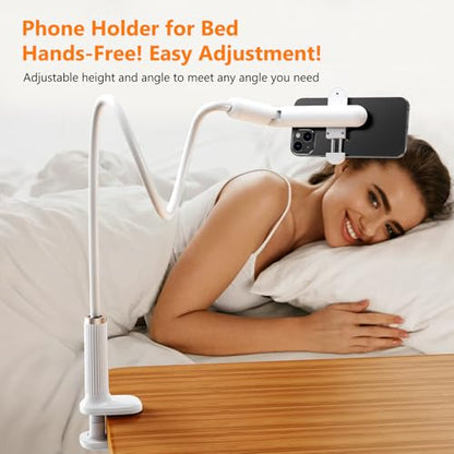 Gooseneck Phone Holder for Bed, Flexible Long Arm Cell Phone Stand with Clamp Mount, 900°Rotation Overhead Phone Mount for Bedside,Headboard,Desk, Universal for 4-7" Phone (35.43 Inches Length) - size: 35.43 Inches Length