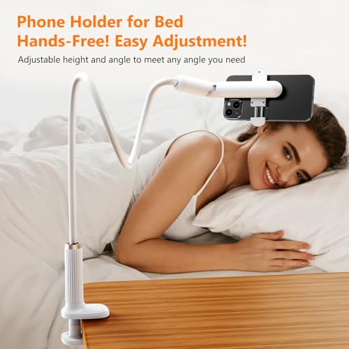 Gooseneck Phone Holder for Bed, Flexible Long Arm Cell Phone Stand with Clamp Mount, 900°Rotation Overhead Phone Mount for Bedside,Headboard,Desk, Universal for 4-7" Phone (35.43 Inches Length) - size: 35.43 Inches Length