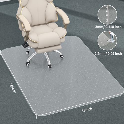 Office Chair Mat for Carpet, 48" X 60" X 0.09" Desk Chair Mat for Carpet Floors, Clear and Thick Rolling Computer Chair Mats with Non-Slip Studded for Home and Office Low Pile Carpets - size: 48" X 60" Rectangle