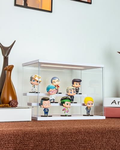 Clear Acrylic Display Case with Light , 3 Tier Display Box Stand Assembly Dustproof Protection Showcase for Collectibles Action Figures (White 12.6×7×9in; 32×18×23cm) - color: White with light, size: 3 Tier 12.6×7×9in；32×18×23cm