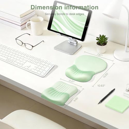Ospelelf Mouse Pad with Wrist Rest Set Foam L-Shaped Desk Elbow Pad Ergonomic Desk Edge Cushion Anti-Slip Rubber Bottom Office Women Desk Accessories for Computer, Laptop and Gaming, Light Green - color: Light Green