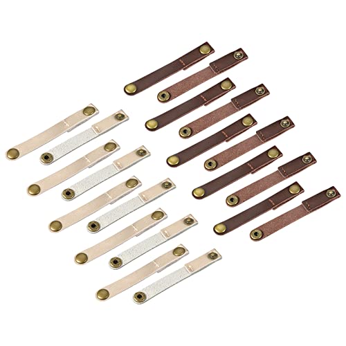 MECCANIXITY Pack of 20 Leather Cable Straps Cable Ties, Cord Organizer, Portable Cable Management for USB Cables, Headphone Wires, Brown/Golden - color: Brown,golden