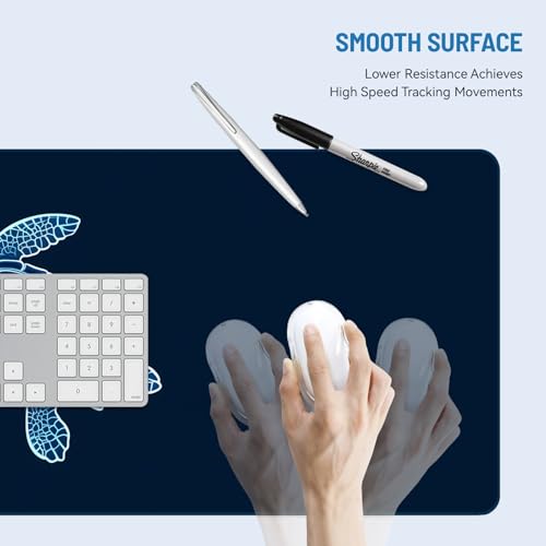 Mousepad Desk Mat Gaming Large Keyboard Cute Office Desktop Computer Laptop XXL Long Big Kawaii Aesthetic Girly Pretty Design Women Girl Gamer Oversized Wide 30x12'' Mousepad, Blue Turtle - color: Blue Turtle