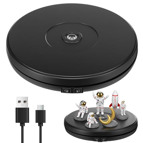 Tuanse 10 Inch Electric Motorized Rotating Turntable Cup Display Stand with LED, 44 lb Centric Loading for Table, 360 Degree Product Display Stand for Shop Jewelry Photography Video(Black) - color: Black