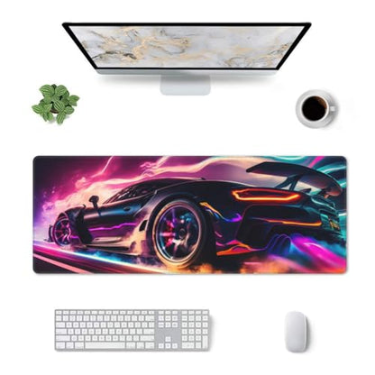 Race Car Gaming Mouse Pad, Sports Car Racing Car Game Large Extended Desk Mat 11.8X 31.5 inches with Non-Slip Base & Stitched Edges, Waterproof Desk Mat for Office, Home, Laptop, Computer Keyboard - color: Race Car_05