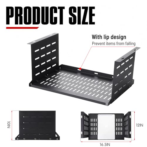 Under Desk Computer Mount for Small Form Factor Sff Computers and Pcs, Using Space 16.7" x H 8" x D 12" Mount Shelf Organizer for Office Home Workstation Gaming Stand up Desk - size: 8 inch High