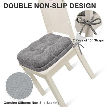 Shinnwa Kitchen Chair Cushions Set of 2, Dual-Layer Memory Foam Dining Chair Cushions, Patented Design Seat Pads with Ties, 16.5 x 16.5 x 3.5in, 2 Pack, Grey - color: Grey, size: 2 Count (Pack of 1)