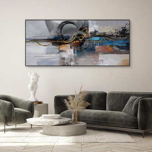 XLSJERST Living Room Wall Decor - Extra Large 70x31 Inches Mondern City Pictures Canvas Black Framed Abstract wall art for Living Room Bedroom Office Home Decoration - color: Gold and black grey, size: 70"L x 31"W
