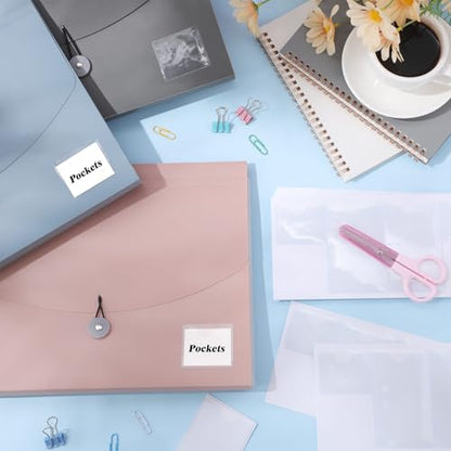 Outus 100 Pcs Index Card Pockets, 2 x 3.75, 2 x 1.5 Inch Clear Self Adhesive Labels Pocket for Business, Plastic Label Sleeves with Top Open for Organizing Storage Bins Library Card Shelves Scrapbook - size: 2 x 3.75, 2 x 1.5 Inch