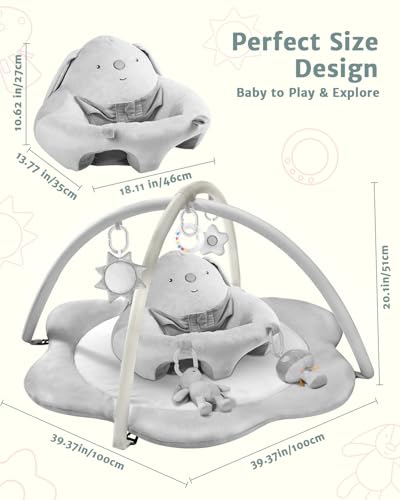 suihuooo 3-in-1 Baby Play Mat, Baby Seats for Infants for Sitting Up, Tummy Time Mat with 5 Detachable Toys, Baby Activity Gym & Playmats for Babies 0-6 6-12 Months, Newborn Shower Gifts - color: Gray