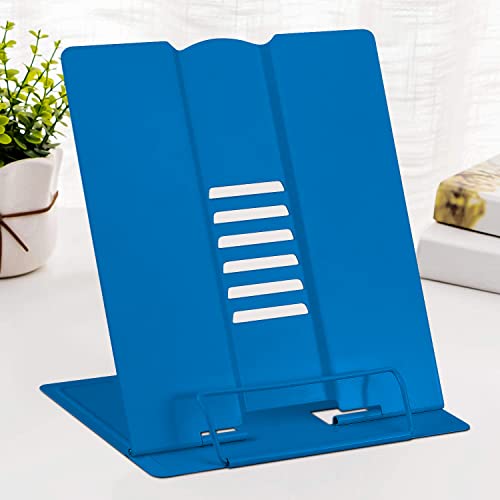 Large Book Stand Metal Reading Rest Book Holder Adjustable Document Cookbook Holder Portable Bookstands for Textbooks/Music Books/Recipe/Mobile Phone/Tablet(Deep Blue) - color: Deep Blue