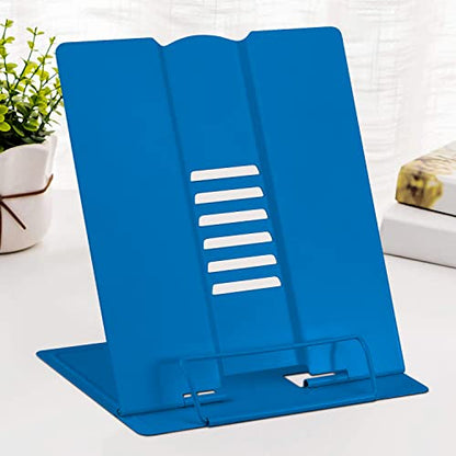 Large Book Stand Metal Reading Rest Book Holder Adjustable Document Cookbook Holder Portable Bookstands for Textbooks/Music Books/Recipe/Mobile Phone/Tablet(Deep Blue) - color: Deep Blue