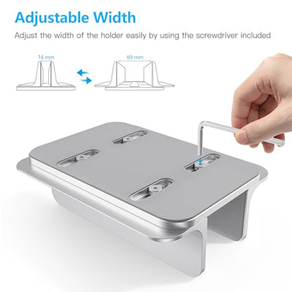 OMOTON Vertical Laptop Stand Holder, Desktop Aluminum Stand for MacBook with Adjustable Dock Size, Fits All MacBook, Surface, Chromebook and Gaming Laptops (Up to 17.3 inches), Silver - color: Silver